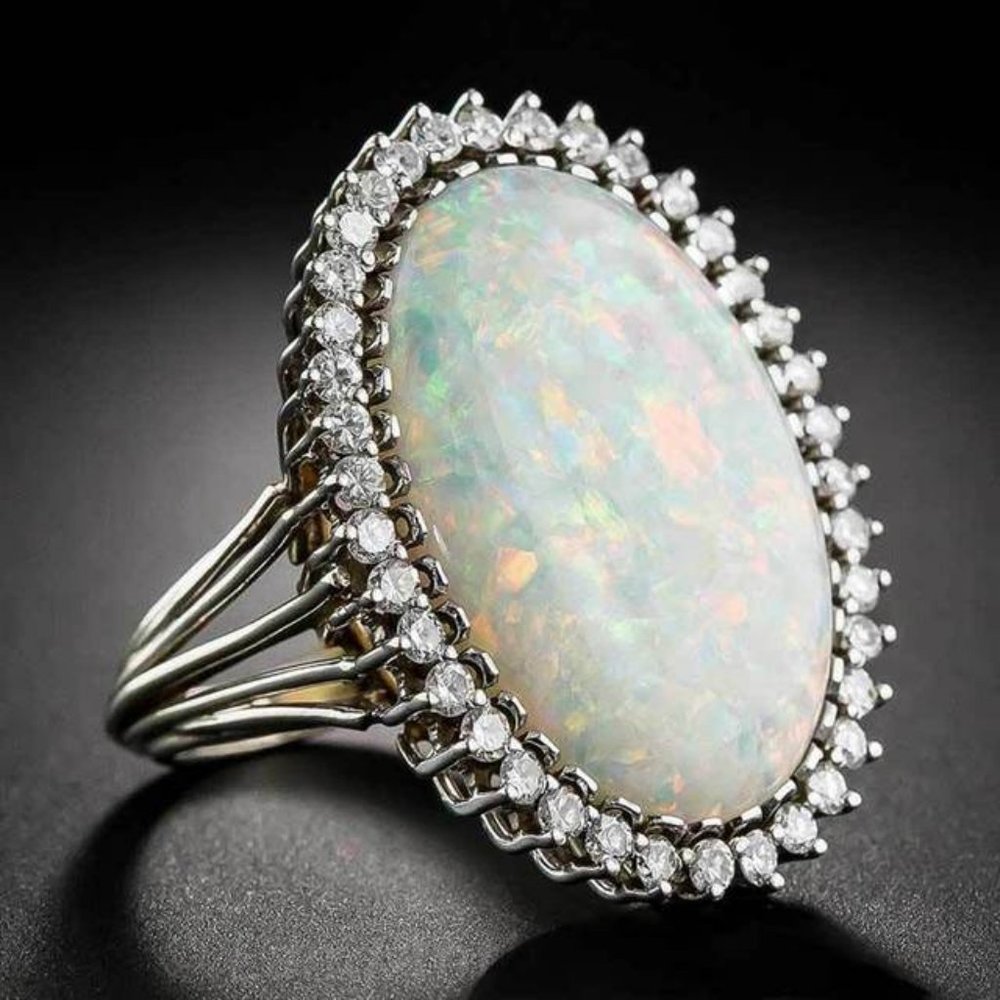 *NEW Huge Opal Diamond 925 Sterling Silver Ring - Picture 2 of 8